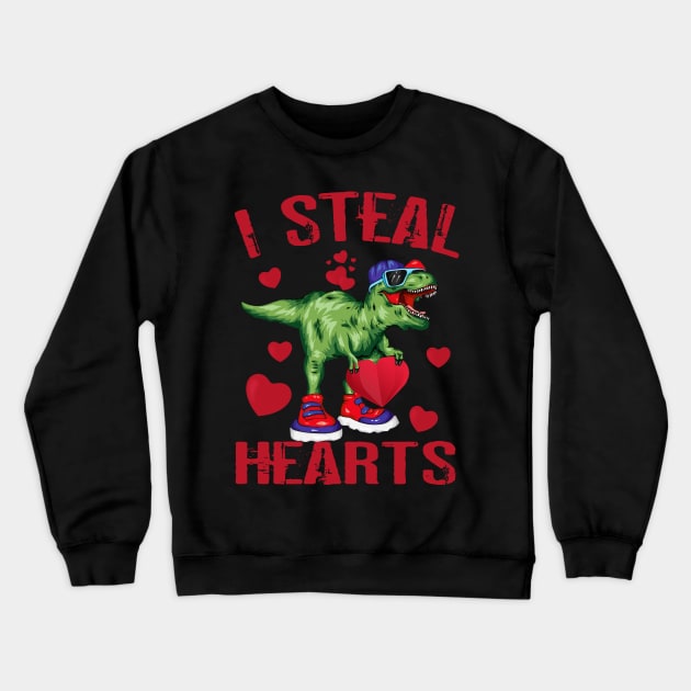 I Steal Hearts Valentines Day Dinosaur T-Rex Crewneck Sweatshirt by sufian